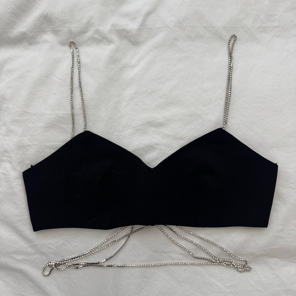 Zara Black Bralette with Silver Rhinestone Straps
